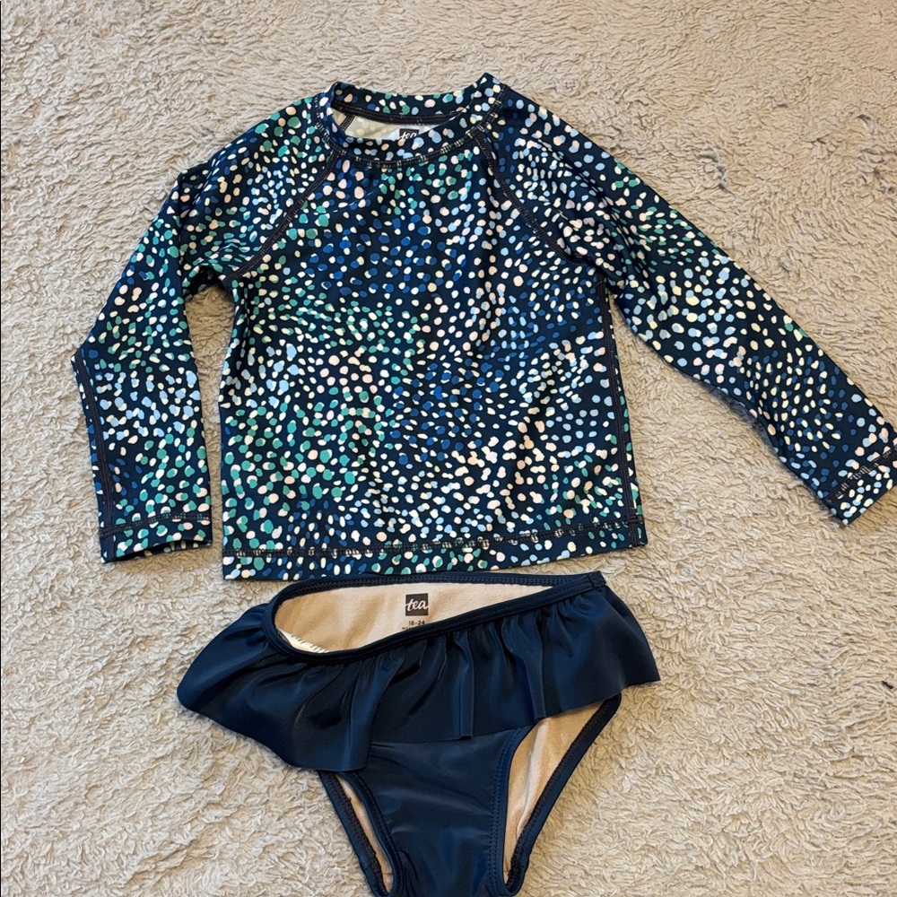 Navy Polka Dot Swim Set tea collection Euc 18-24 mo